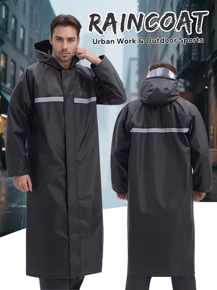 Poncho de pluie à capuche, imperméable noir pour adultes – PVC durable, fermeture éclair pour randon
