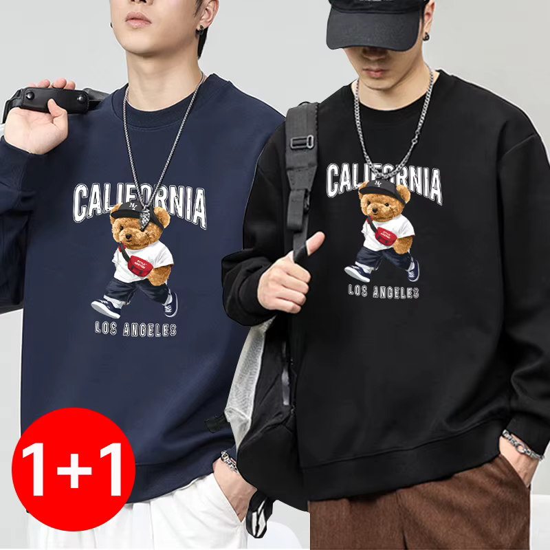 Sweat-shirt surdimensionné en coton pour hommes, ensemble 1 + 2 pièces, tendance, col rond, imprimé 