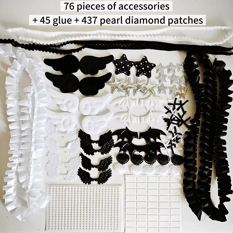 Paquet de matériaux noir et blanc, collection de ensembles d'accessoires, décoration de ensemble de 