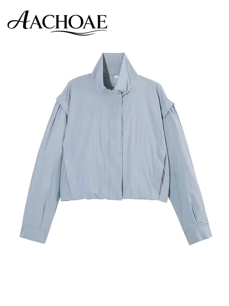 AACHOAE Veste coupe-vent légère pour femme, col montant, fermeture éclair, style bomber, décontracté