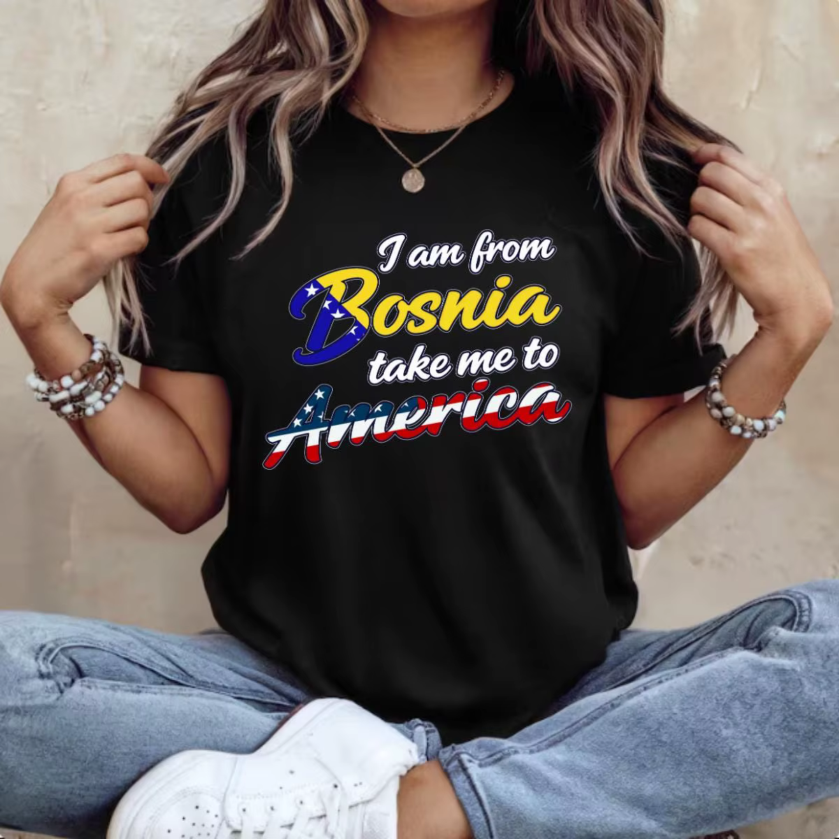 T-shirt unisexe humoristique « Je suis de Bosnie, emmenez-moi en Amérique » – Blague bosnienne amusa