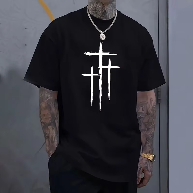 T-shirt imprimé croisé pour homme, mode décontractée quotidienne d'été, 100% coton, confortable pour