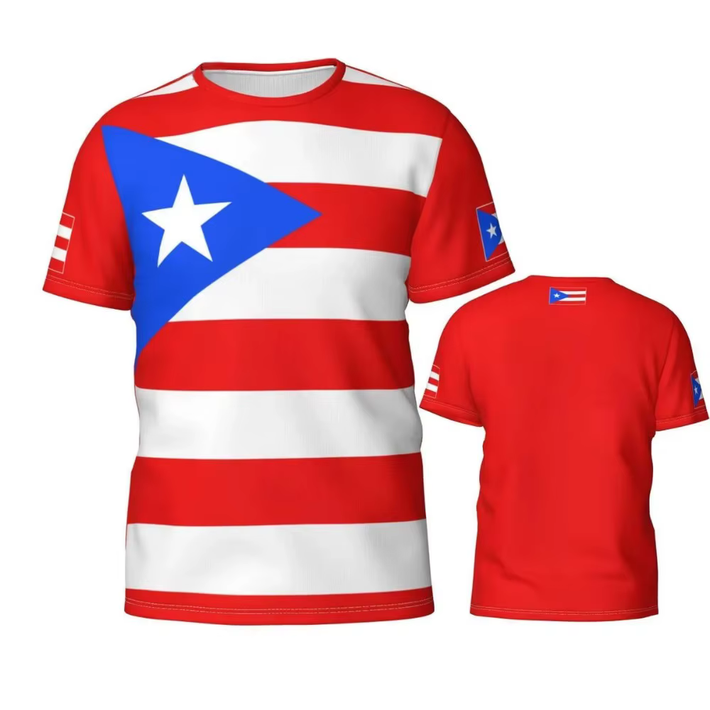 Puerto Rico Drapeau Badge Graphique T-shirts Football Sports 3D Imprimé T-shirt Unisexe Maillots Équ