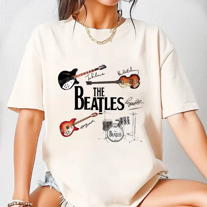 T-shirt avec logo et signature des Beatles, T-shirt rétro rock des années 90, T-shirt streetwear en 