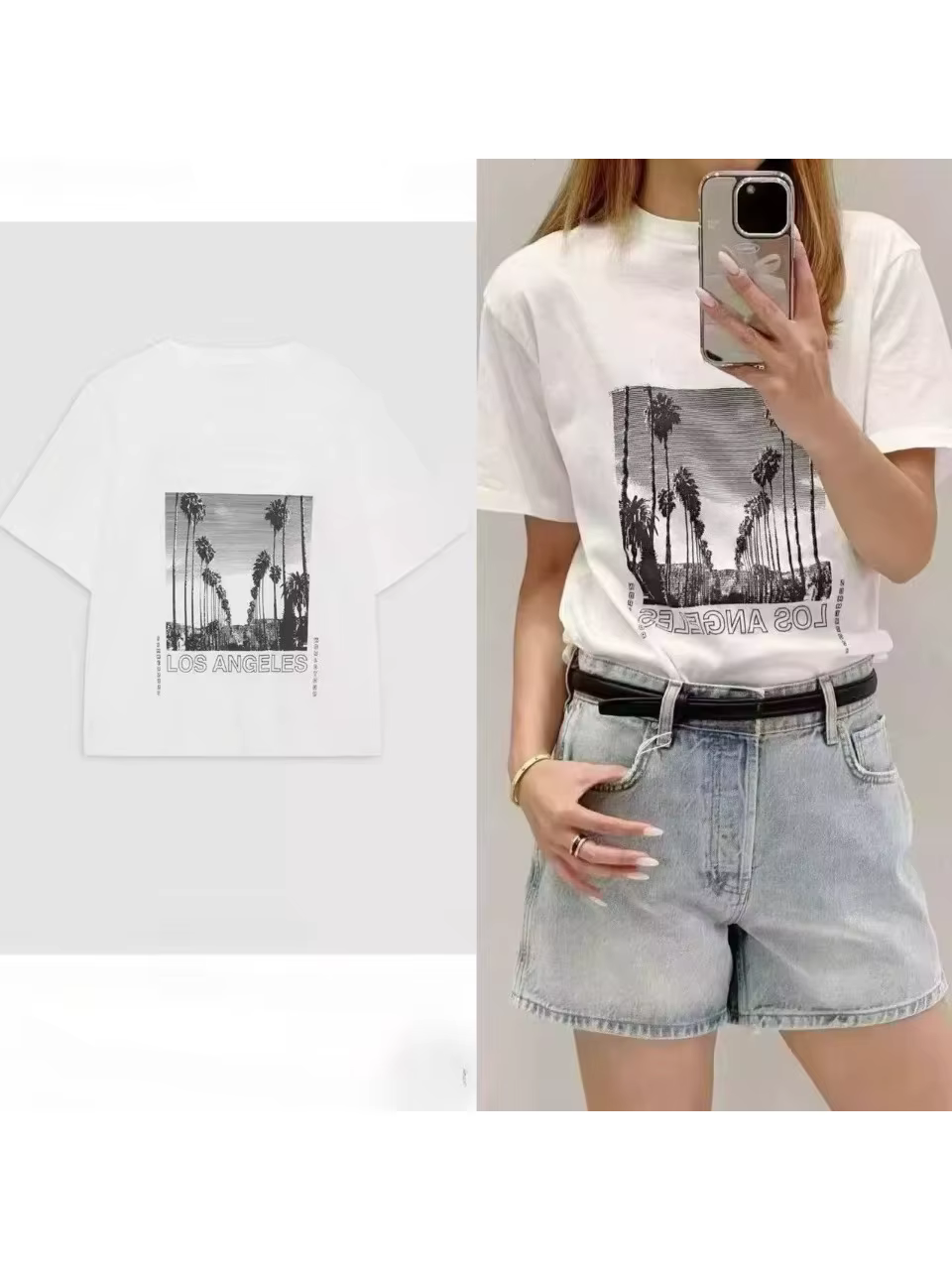 T-shirt manches courtes col rond femme, slim, estival et esthétique, avec lettres floquées imprimées