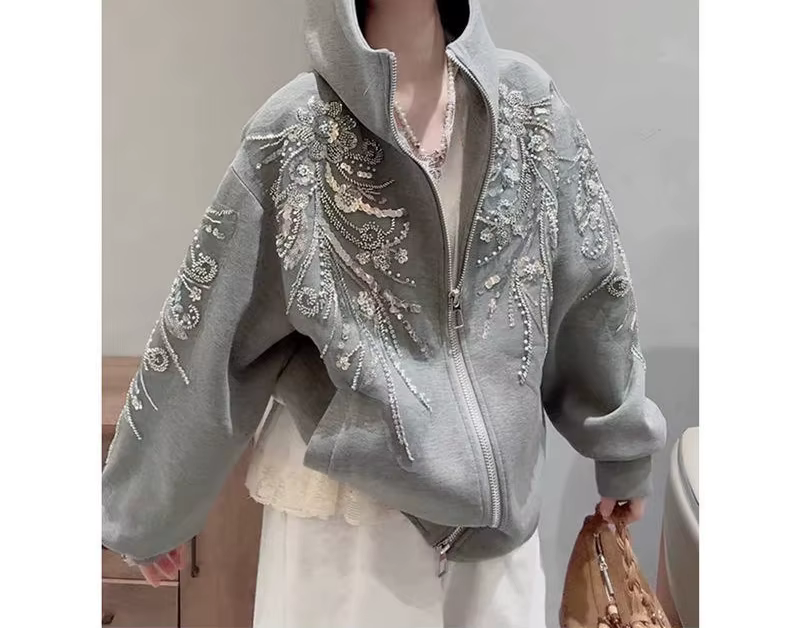 Veste sweat-shirt à capuche à paillettes pour le printemps, nouveau Style, haut polyvalent et de cou