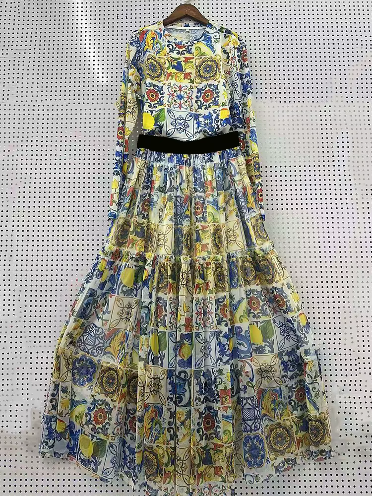 Ensemble deux pièces mode été 2026 pour femme : T-shirt tricoté à manches longues imprimé géométriqu