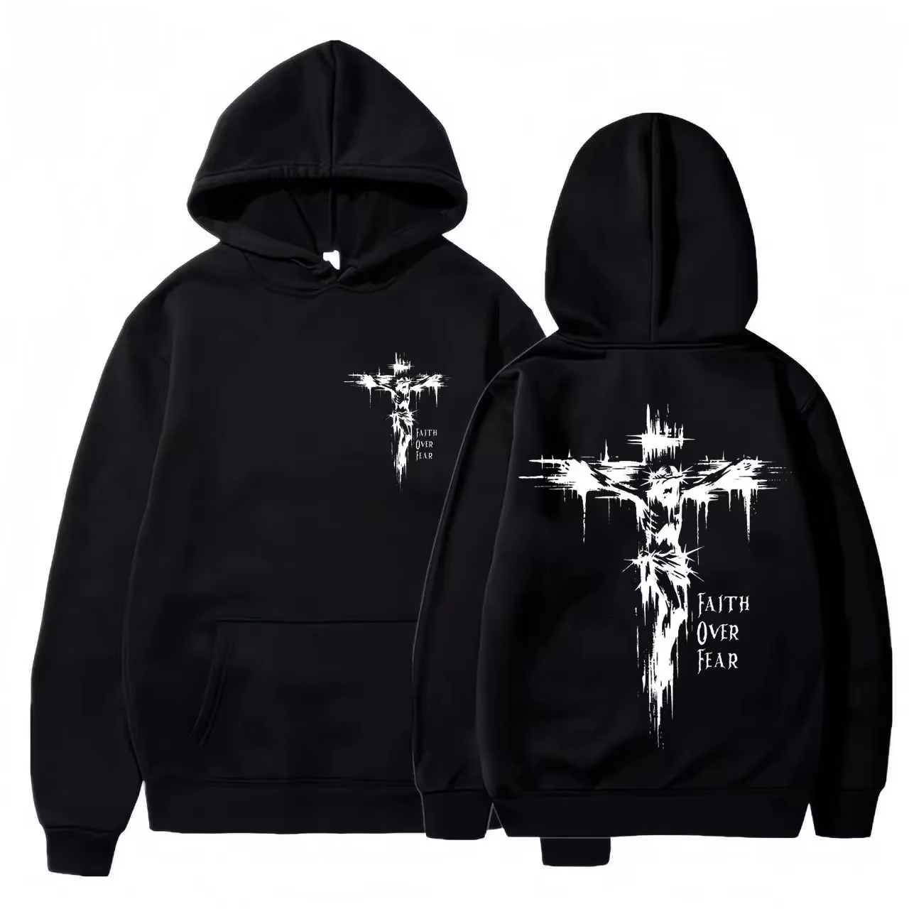 Sweat à capuche pour homme avec imprimés de croix religieuse et de textes motivants, style pull-over