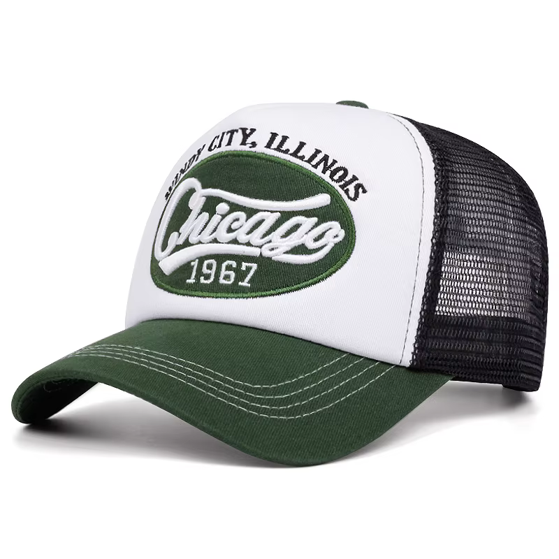 Casquette de baseball en éponge brodée avec lettres Chicago 1967, casquette en maille pour événement
