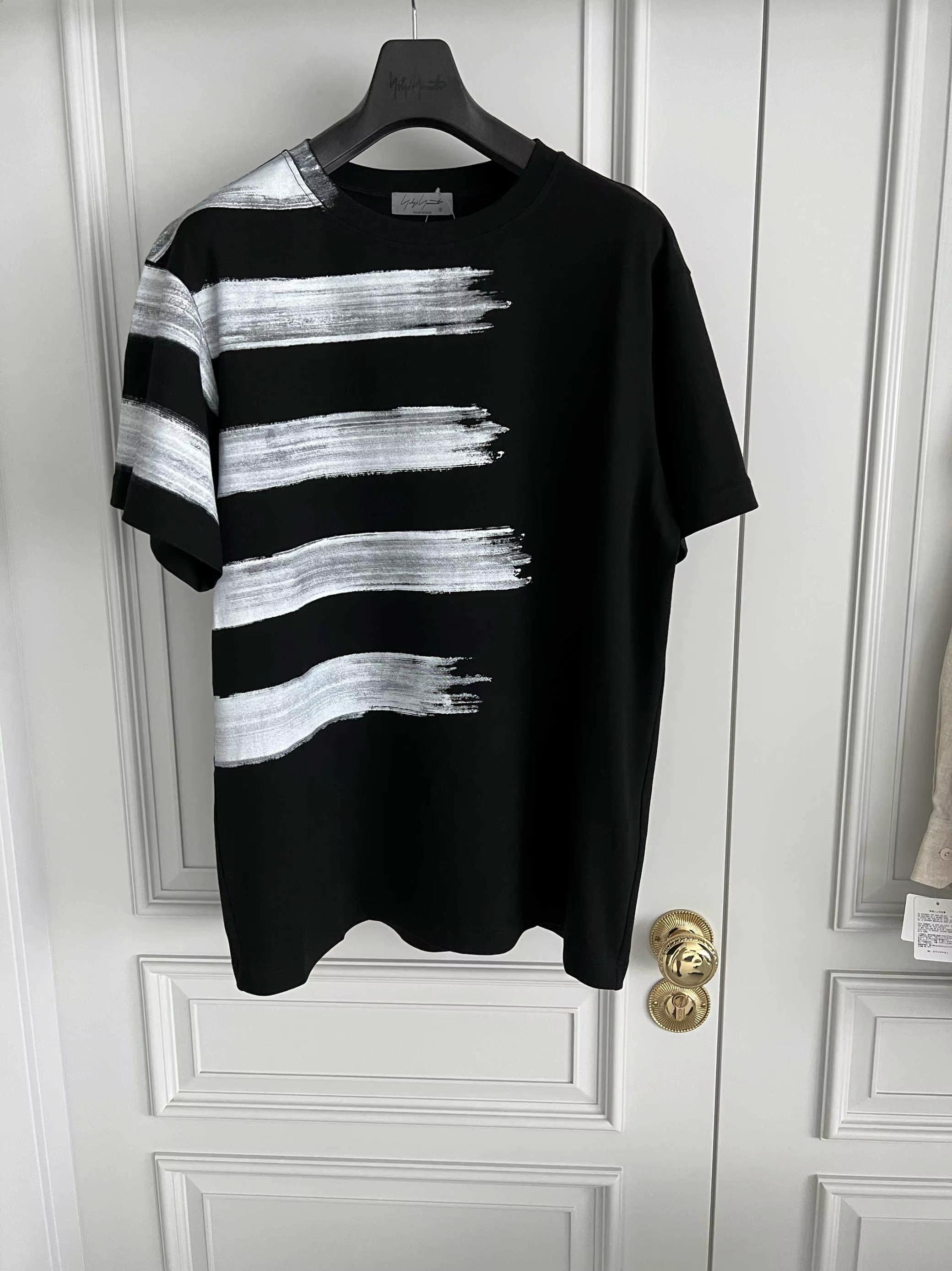 TOP-YAMAMOTO Design original motif dégradé à rayures horizontales imprimé T-shirt à manches courtes 