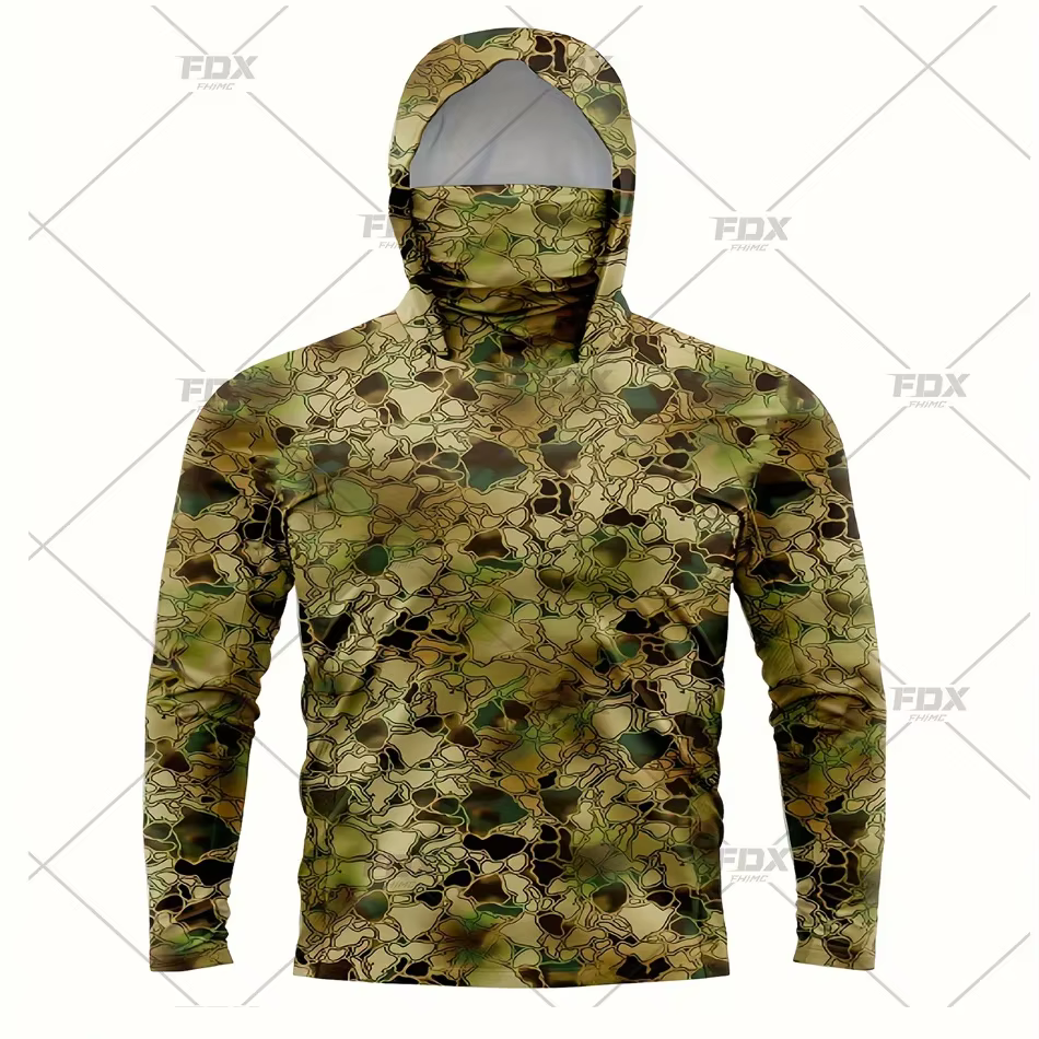 Sweat à capuche camouflage vert armée avec masque facial UV 50 +, vêtements GaClaFishing pour hommes