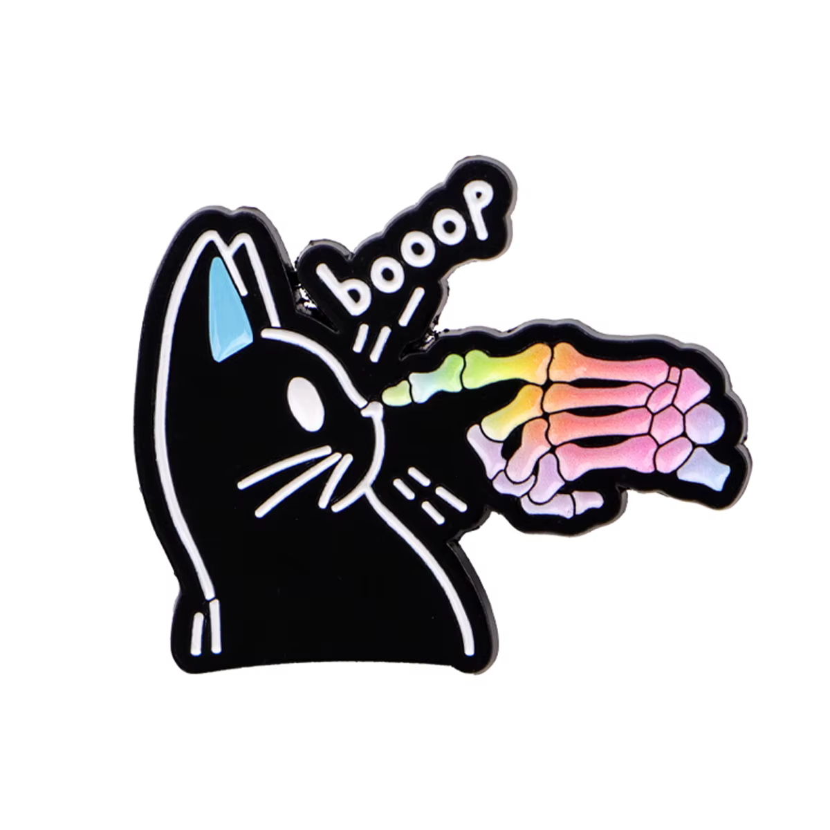 Broches amusantes en émail « Boop » chat noir, broches main squelette arc-en-ciel, badges pour sacs 