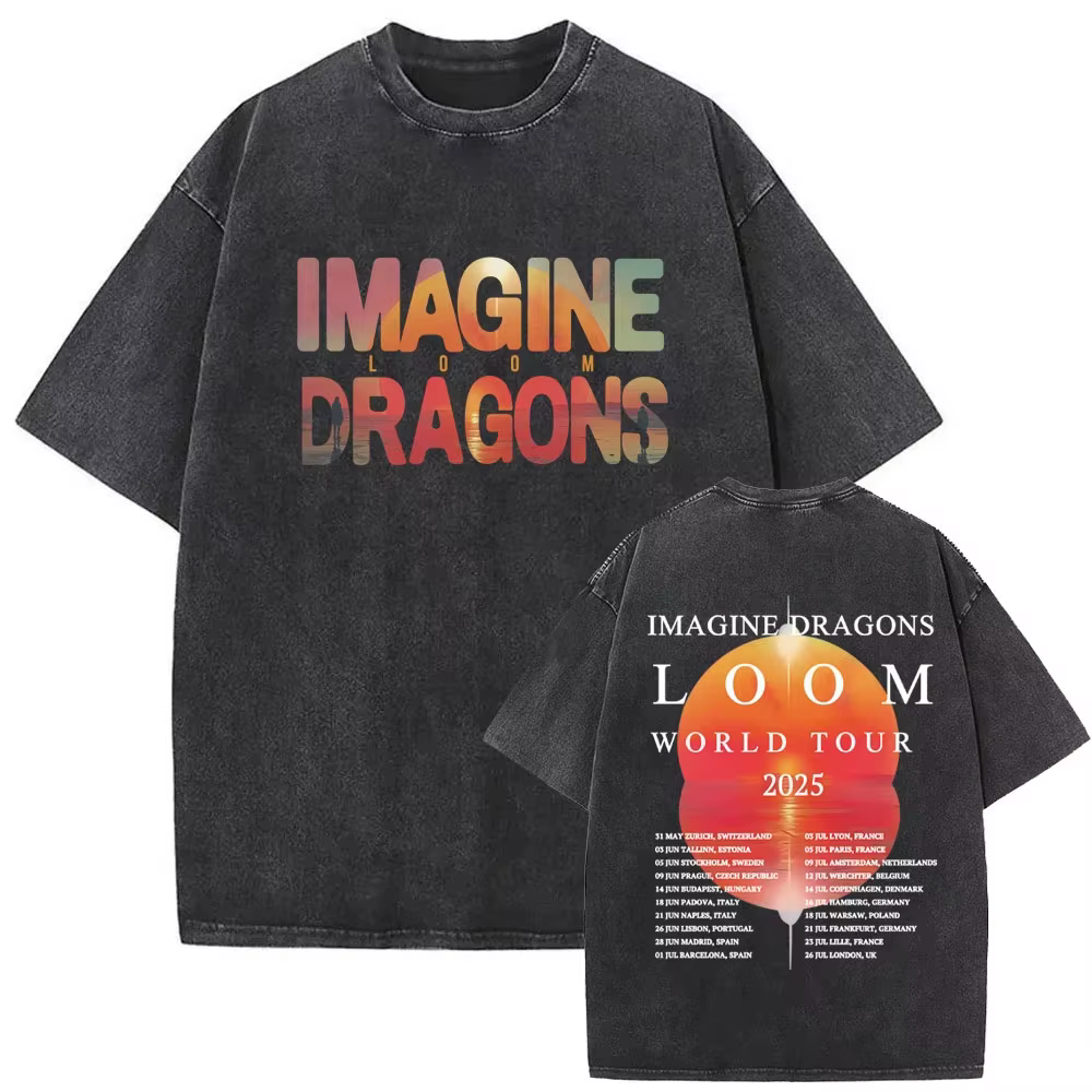 T-shirt vintage délavé Imagine Dragons Loom World Tour 2025 pour hommes et femmes, style gothique, s