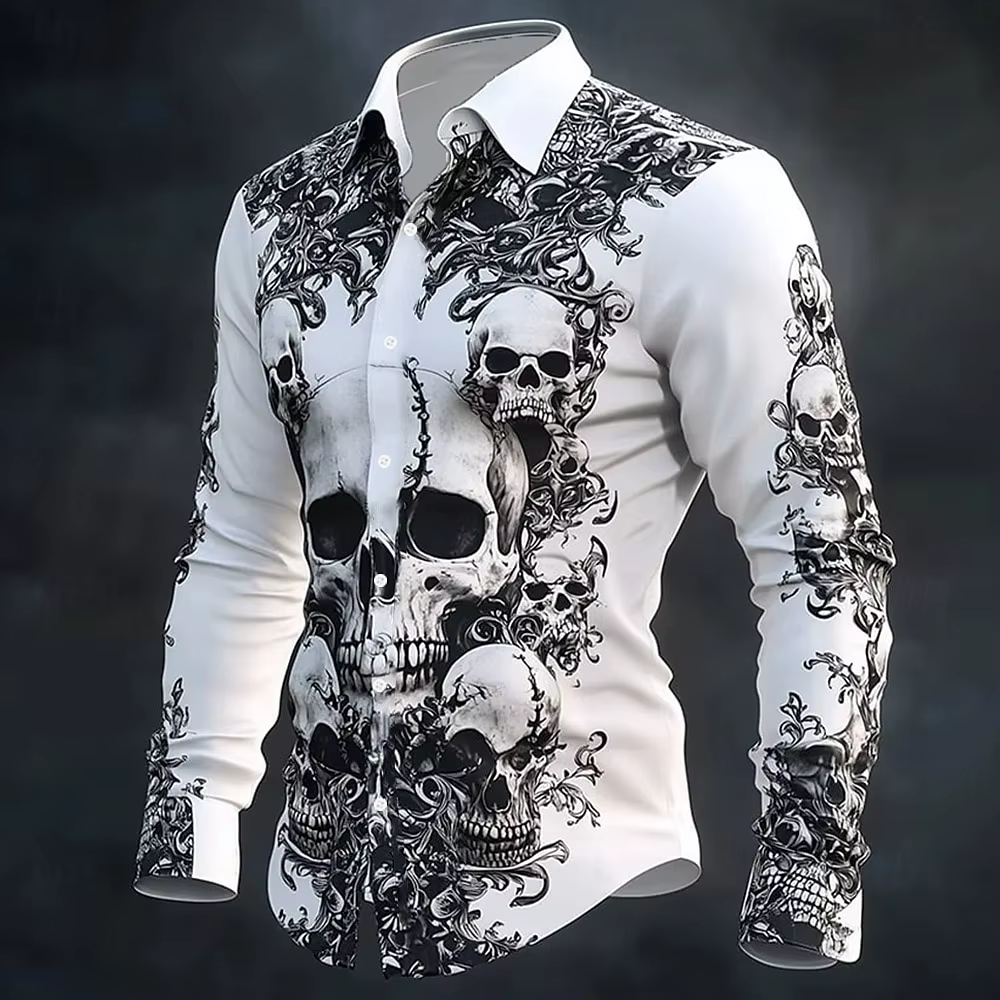 Hip Hop crâne imprimé chemise hommes Streetwear 2025 à manches longues hauts urbain à la mode graphi