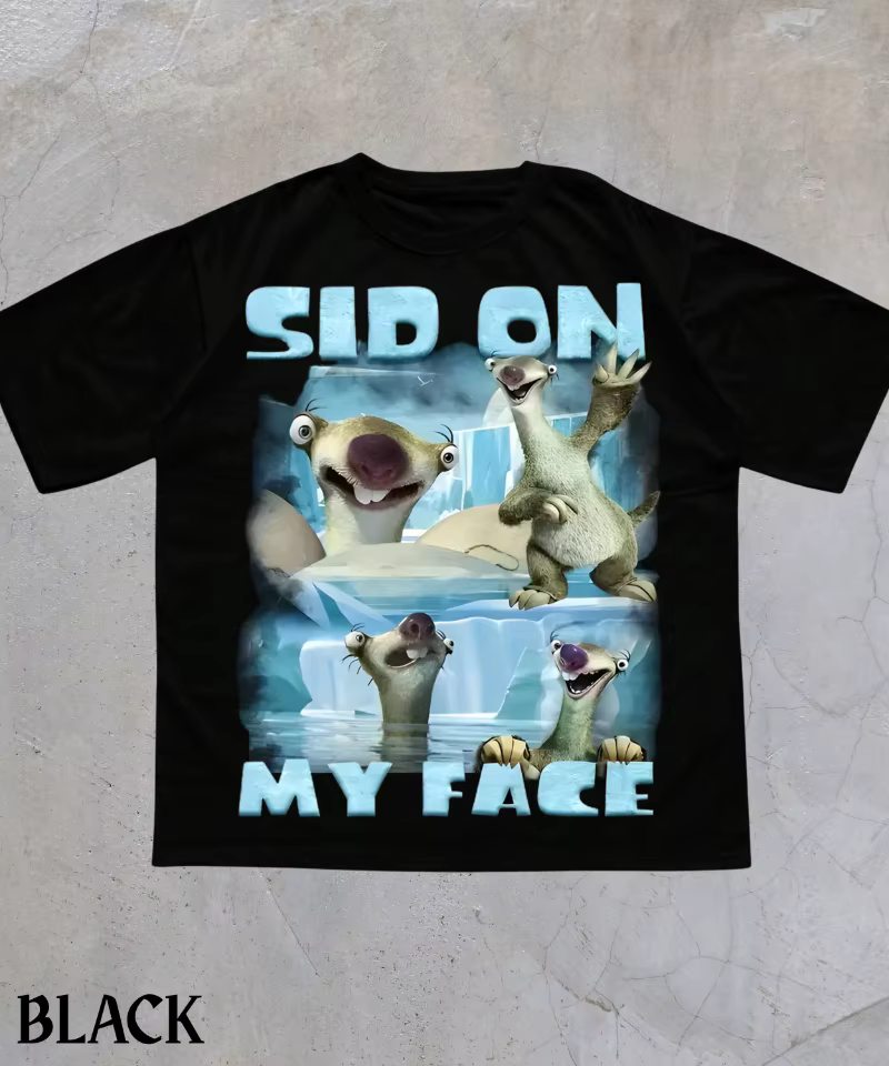 T-shirt avec motif de meme « Sid On My Face », T-shirt drôle de l'ère glaciaire, T-shirt graphique d
