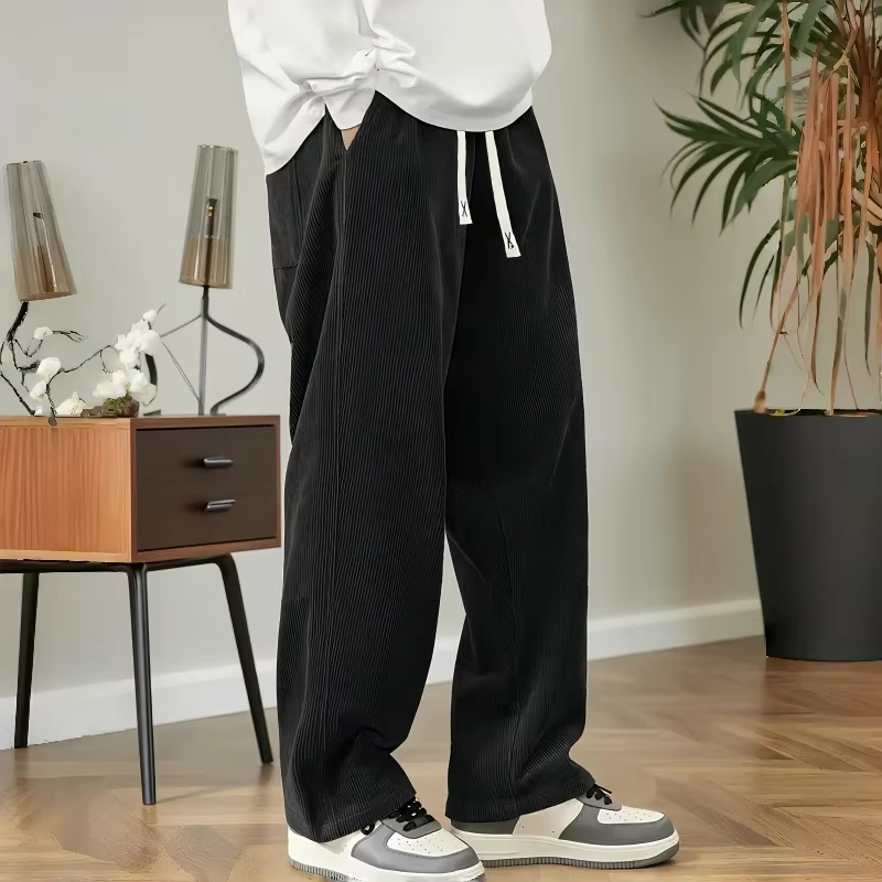 Nouveauté 2026 Pantalon décontracté en velours côtelé pour homme, coupe ample et droite, style stree