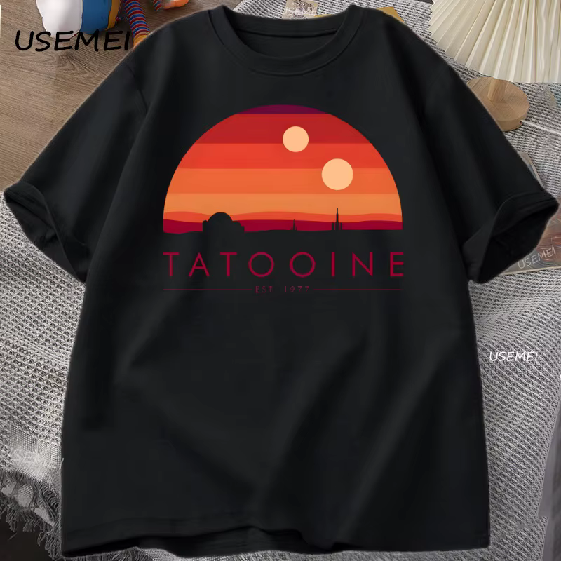 Tatooine coucher de soleil T-Shirt hommes femmes à manches courtes T-Shirt décontracté imprimé coton