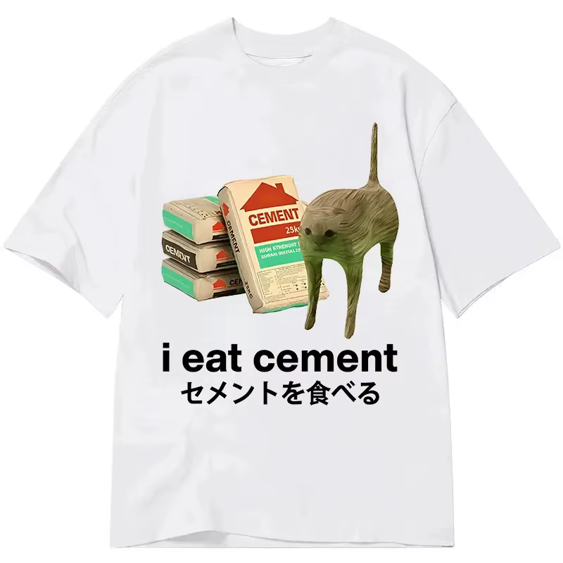 T-shirt décontracté à manches courtes pour hommes et femmes, imprimé Hip Hop « Funny Cat I Eat Cemen