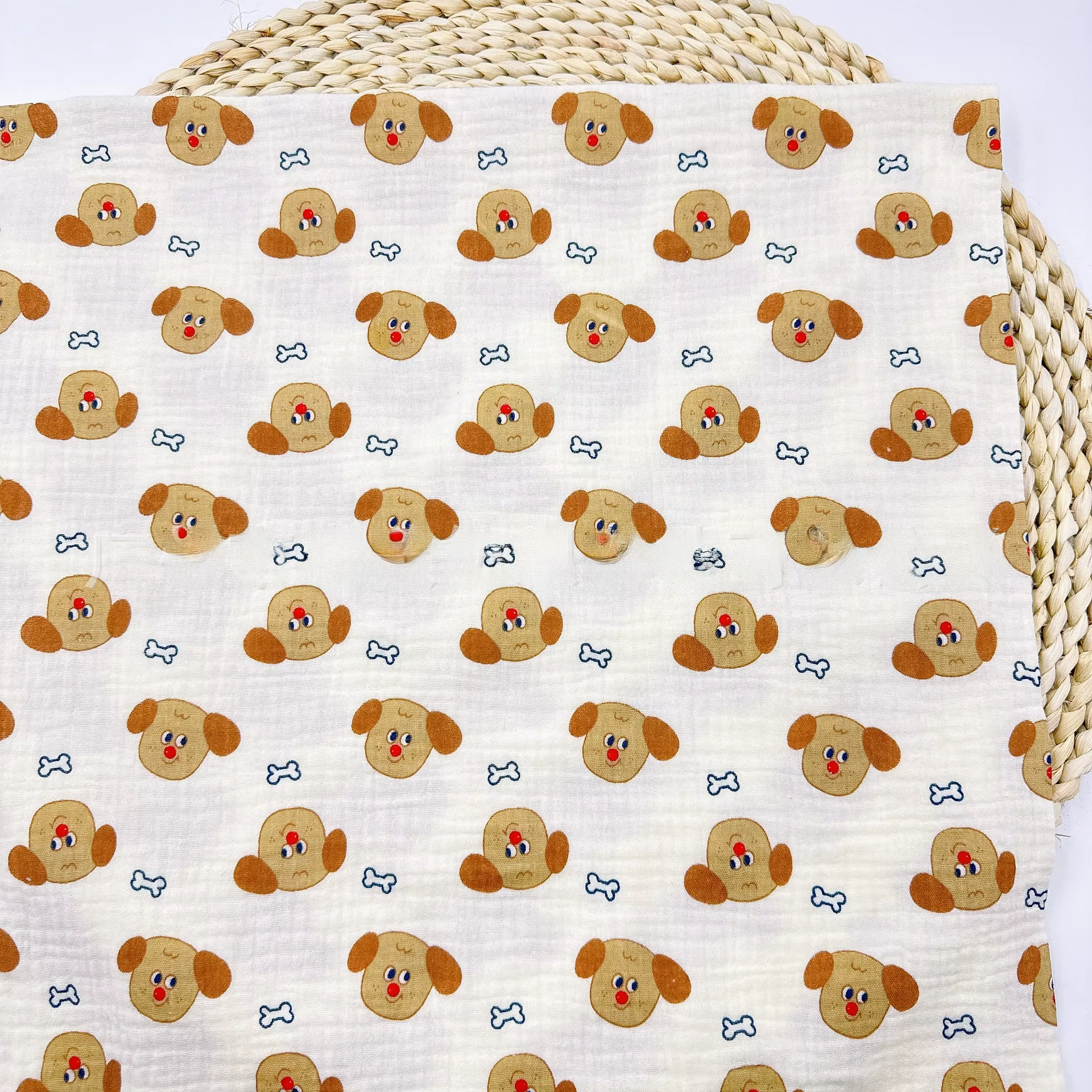 Tissu en gaze de coton lavé à imprimé animalier de dessin animé, tissage uni, tissu fin, pour vêteme