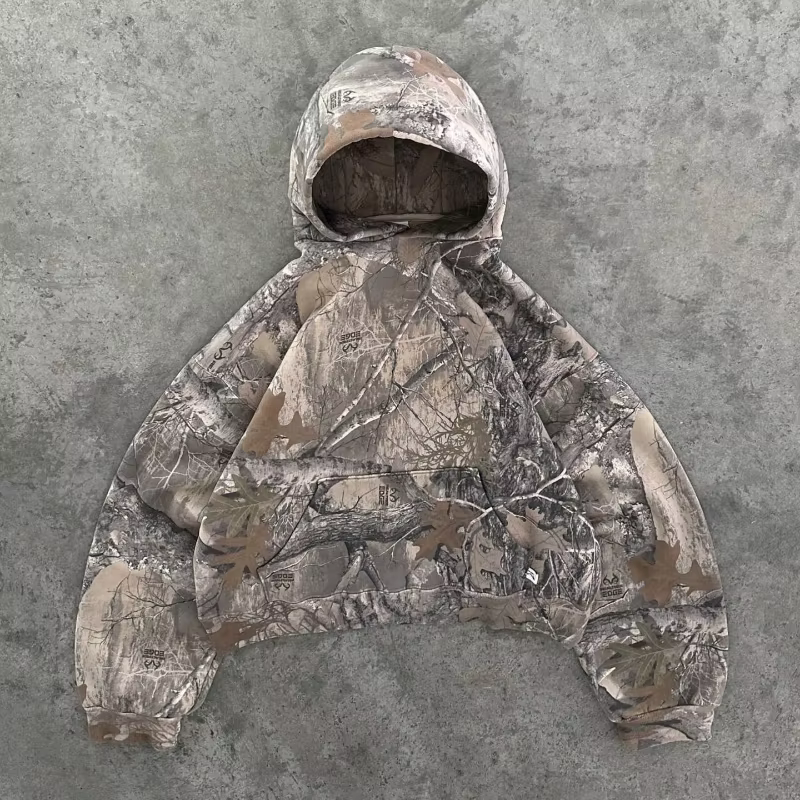 Y2K sweat à capuche rétro hommes imprimé motif de Camouflage pull sweats haute rue Hip Hop Streetwea
