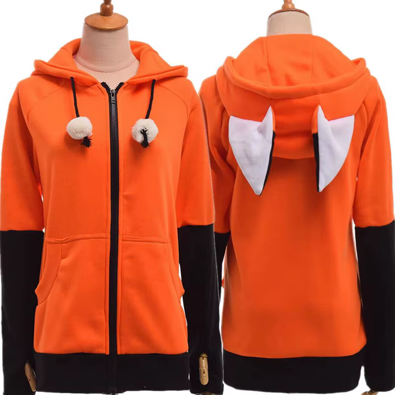 Costumes de cosplay d'oreille de renard animal unisexe, sweat à capuche chaud, manteau orange, sweat
