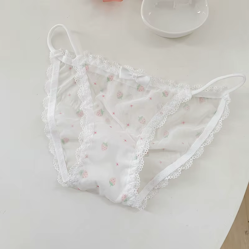 Sous-vêtements en dentelle fraise pour femmes et filles, sous-vêtements respirants en gaze, taille h