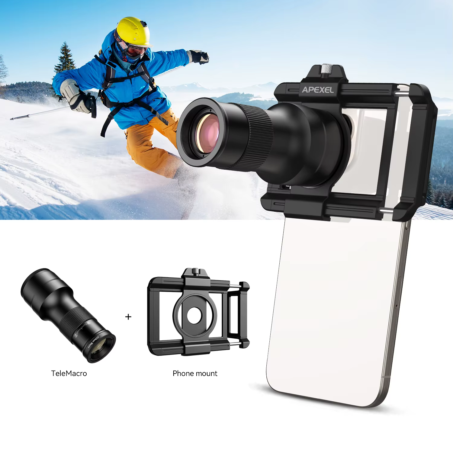 Objectif macro téléobjectif 2 en 1 APEXEL 6X pour smartphone, grossissement HD, observation et prise