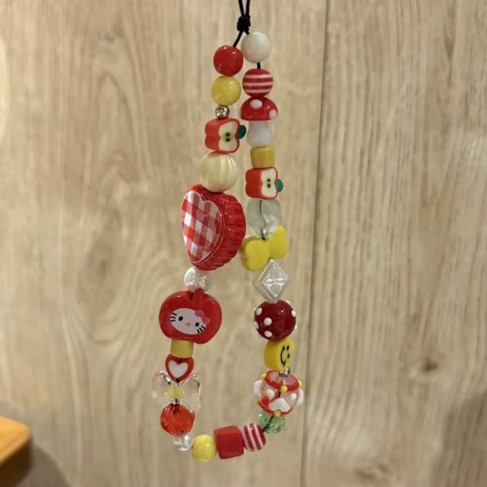 Chaîne de téléphone perlée iigen Kawaii Grid Love Heart Hello Kitty pour iPhone, pendentif mignon po