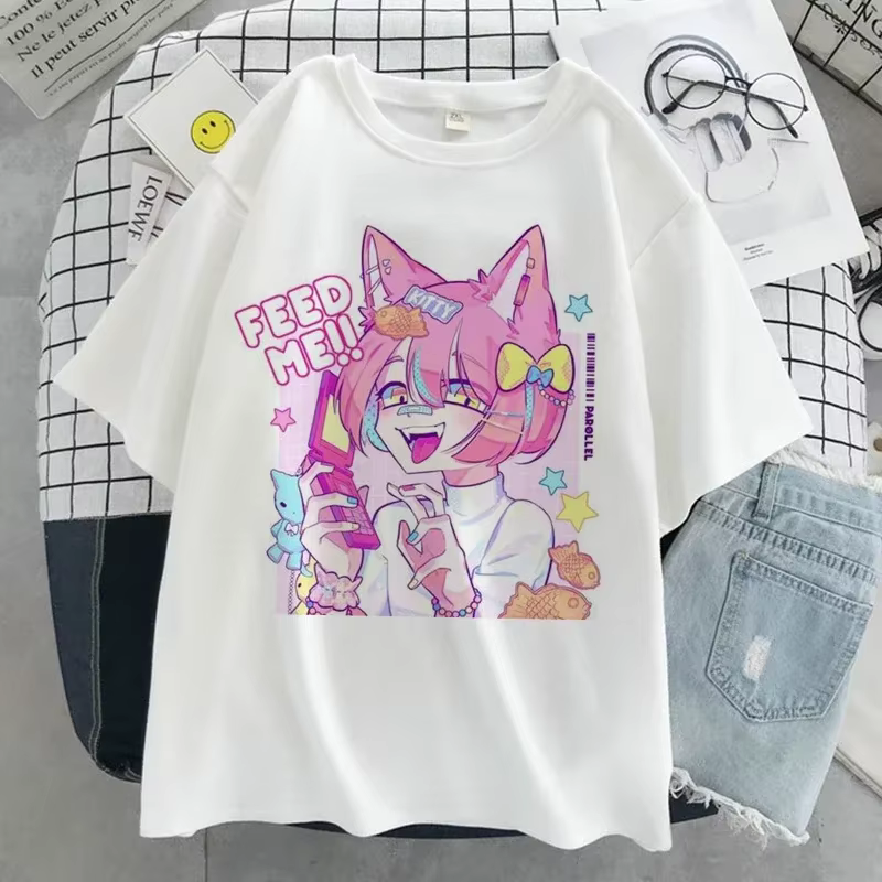 Kawaii dessin animé graphique imprimé T-shirt femmes Harajuku esthétique rose haut T-shirt Blouses 2