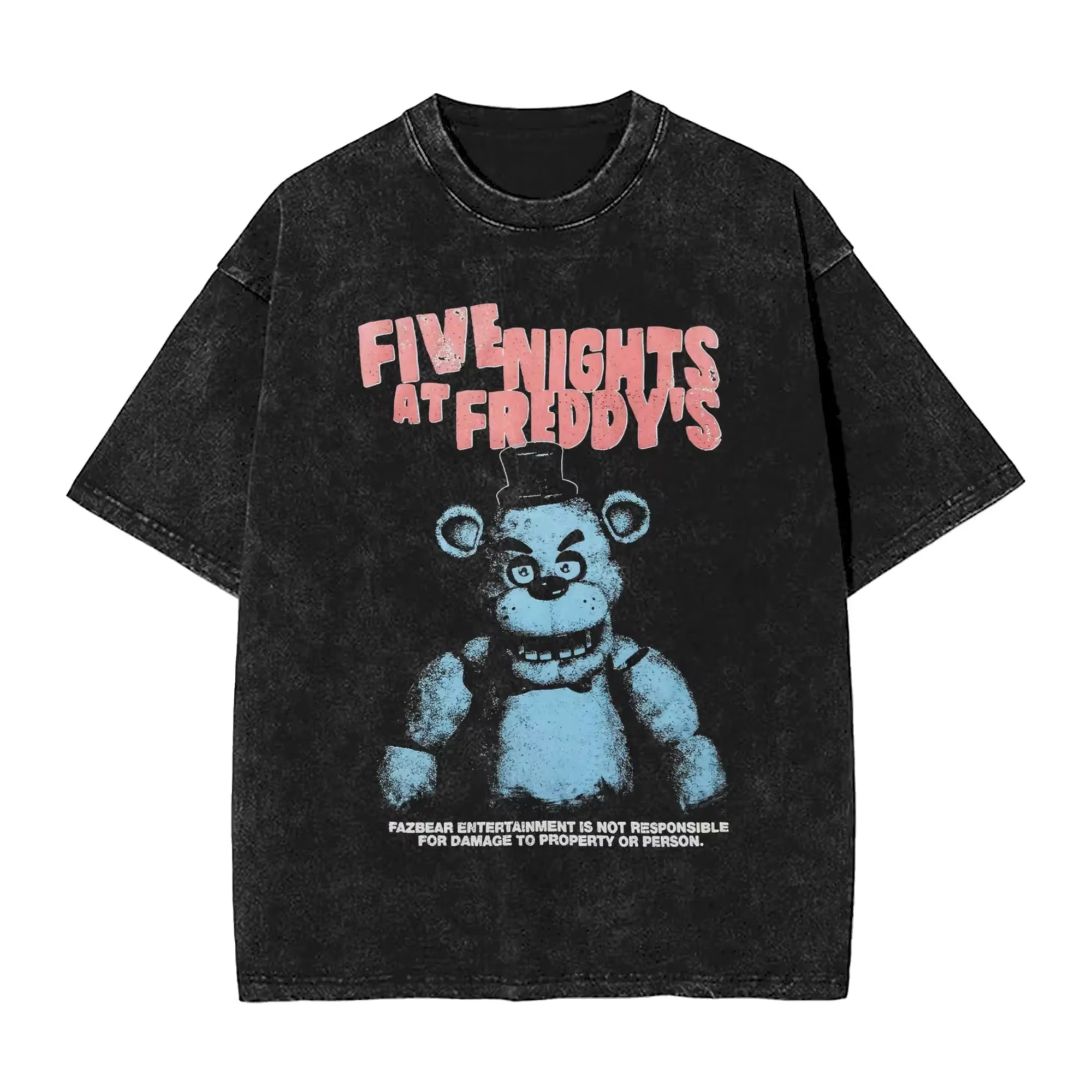 Nouveau T-shirt imprimé Five Nights At Freddy's pour femmes et hommes, style vintage délavé, coupe o