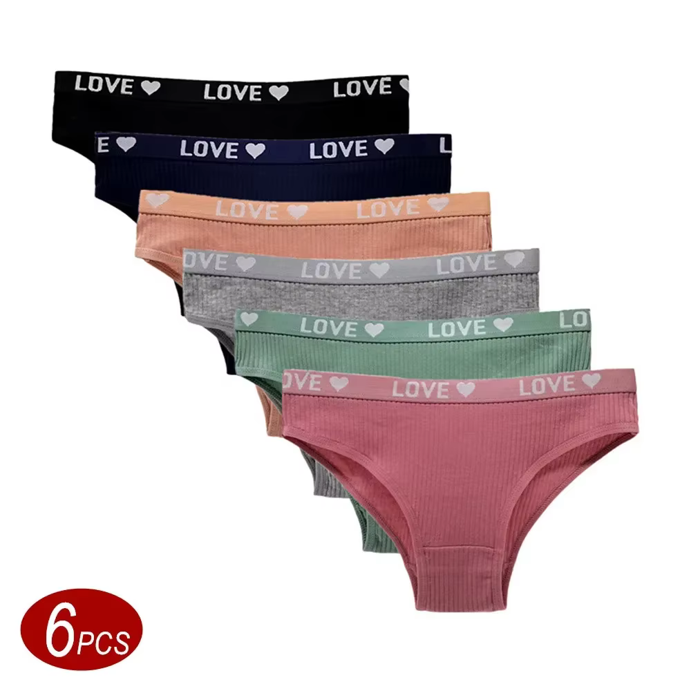 LOVE-Ensemble de culottes en coton pour femme, sous-vêtements confortables, culottes basses pour fem