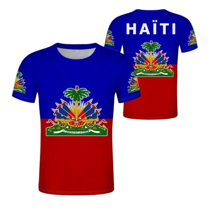 T-shirt homme motif drapeau haïtien imprimé en 3D emblème national d'haïti manches courtes hauts à l