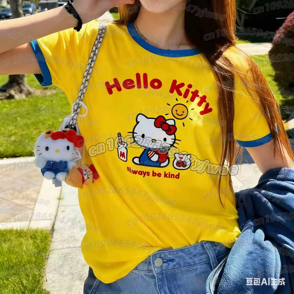 T-Shirt pour femmes et filles, avec imprimé de dessin animé Hello Kitty, pour hommes et femmes, mail