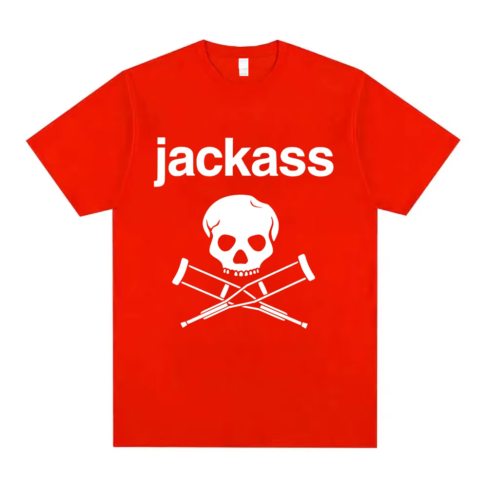 T-Shirt à Manches Courtes en Coton pour Homme et Femme, avec Logo Jackass Modules, Squelette, Béquil