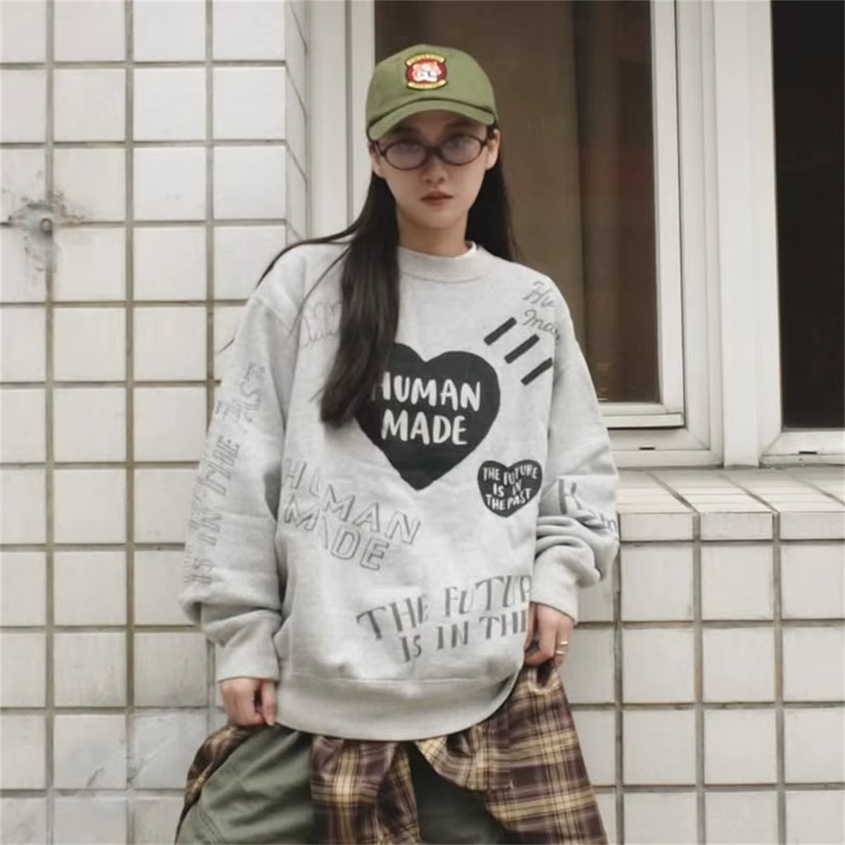 HUMAN MADE Sweat-shirt à capuche avec lettres en forme de cœur, doublure en polaire, rétro, unisexe,