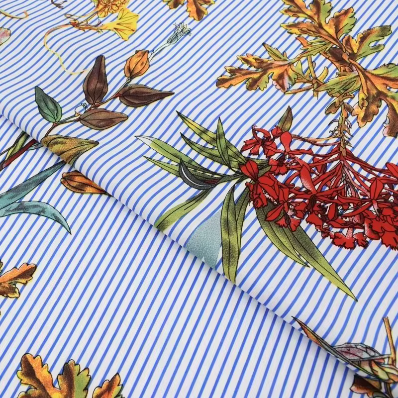Tissu en pur coton à rayures bleu ciel, teinture réactive, pour robe d'été, chemise, Vestido, bricol