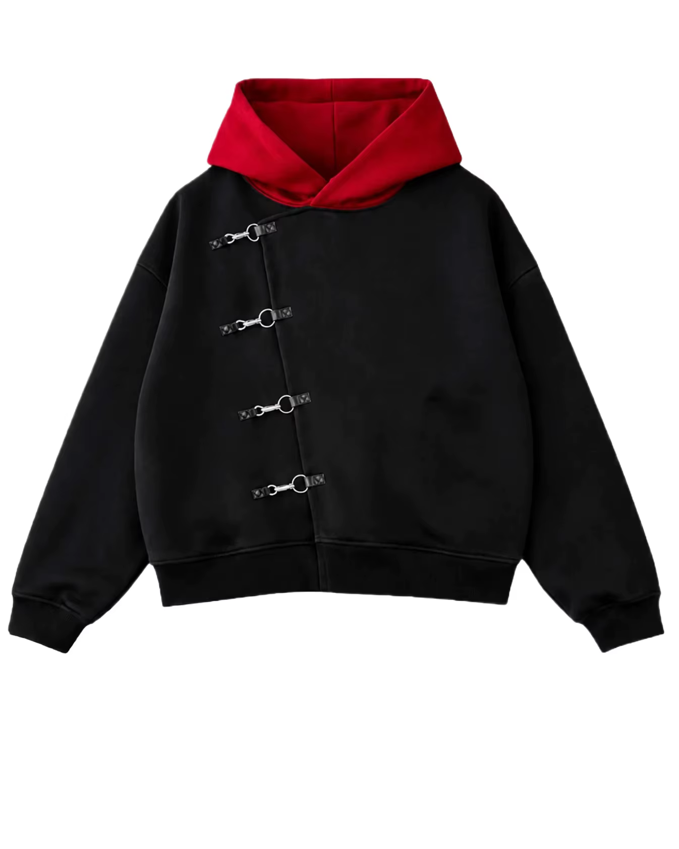 Sweat-shirt à capuche Y2K Itadori rouge, surdimensionné, noir et rouge, boutons métalliques, décontr