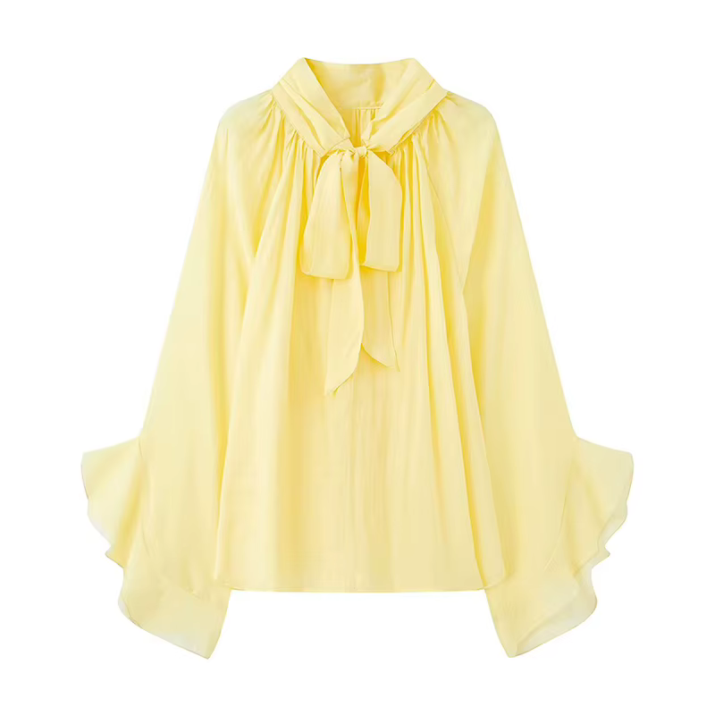 Chemisier Femme Perspective 2026 Nouvelle Collection Printemps – Blouse Élégante à Nœud Papillon, Vo