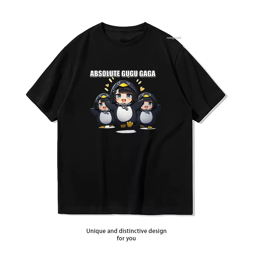 T-shirt en coton avec dessin animé de pingouin Gugu Gaga, mignon, pour femme et homme, streetwear po
