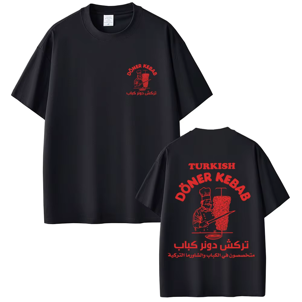 T-shirt à manches courtes en coton pour hommes, avec image amusante de kebab turc, surdimensionné, g