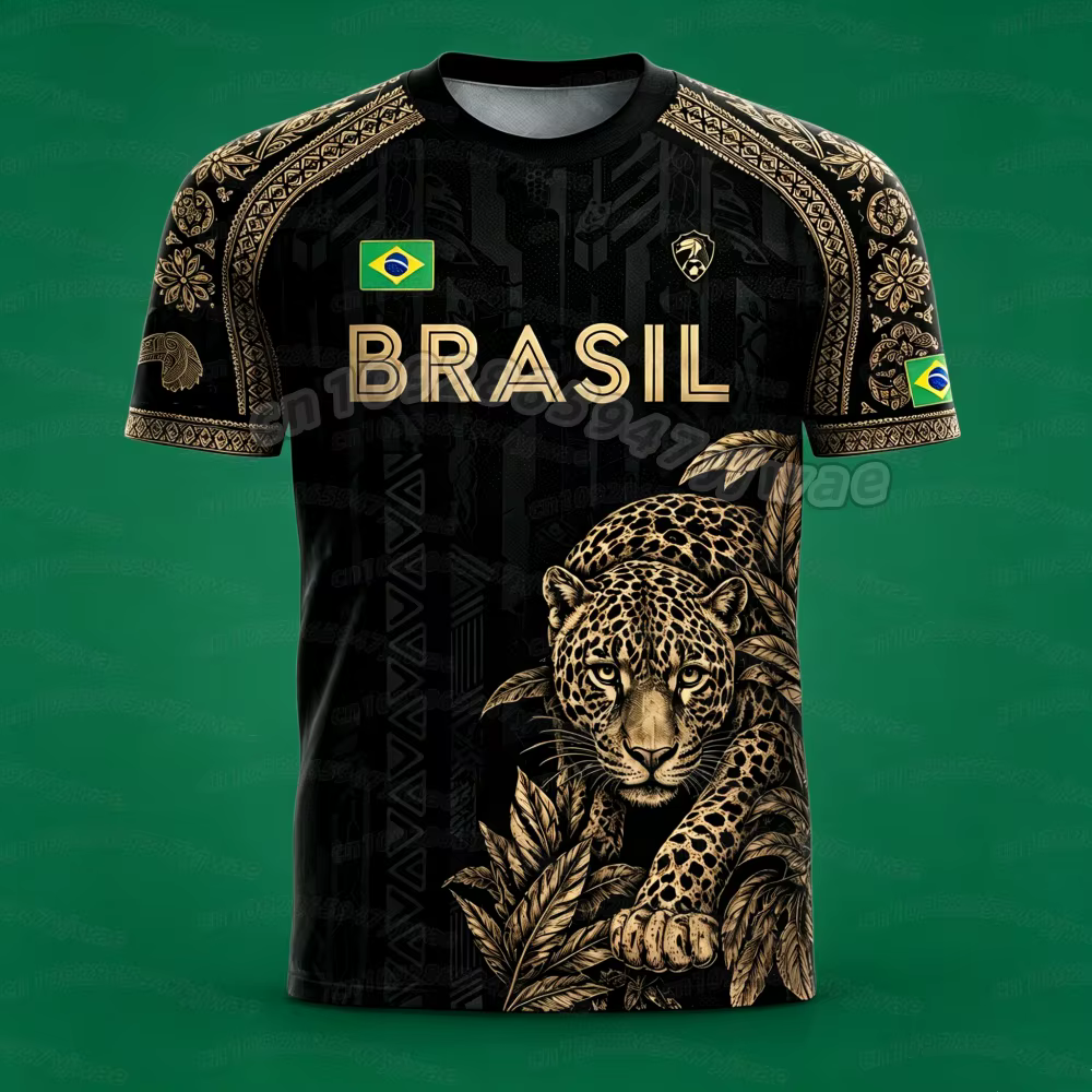 T-shirt d'été 2026 avec imprimé drapeau du Brésil pour hommes, manches courtes, pour fans de footbal