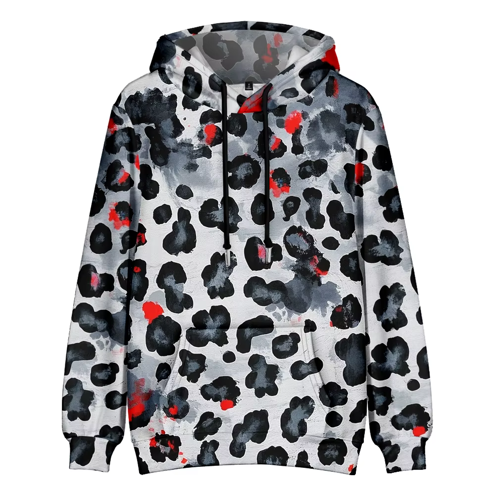 Sweat à capuche imprimé léopard coloré pour hommes, pull à manches longues, dégradé de teinture par 