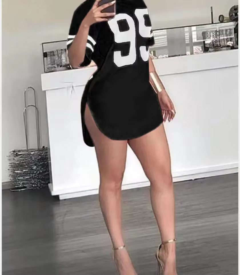 95 motif imprimé T-Shirt col rond fendu manches courtes sport Football maillot Y2K ample surdimensio