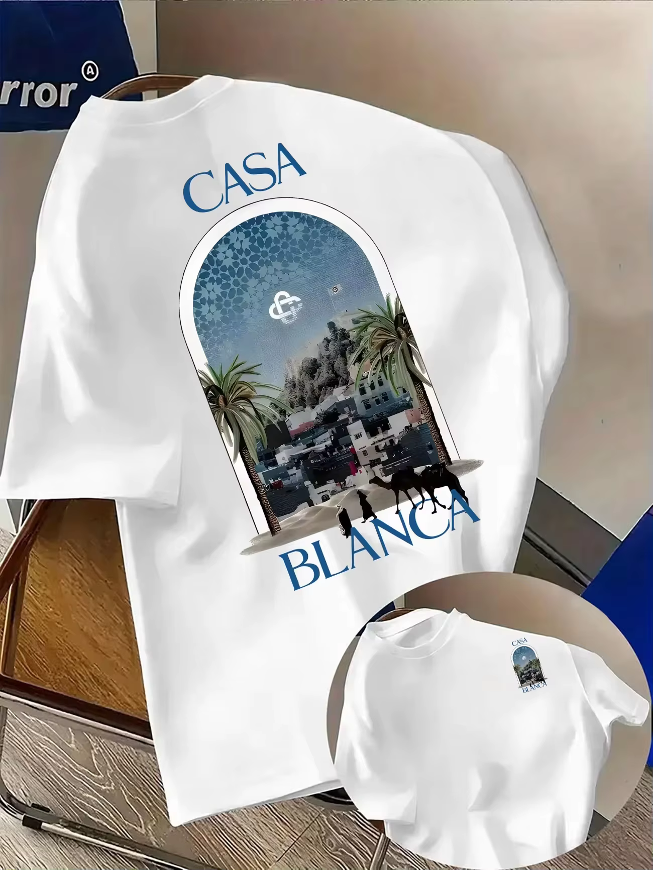 T-shirt en pur coton pour homme avec imprimé architecture urbaine marocaine et plage - T-shirt YTK s