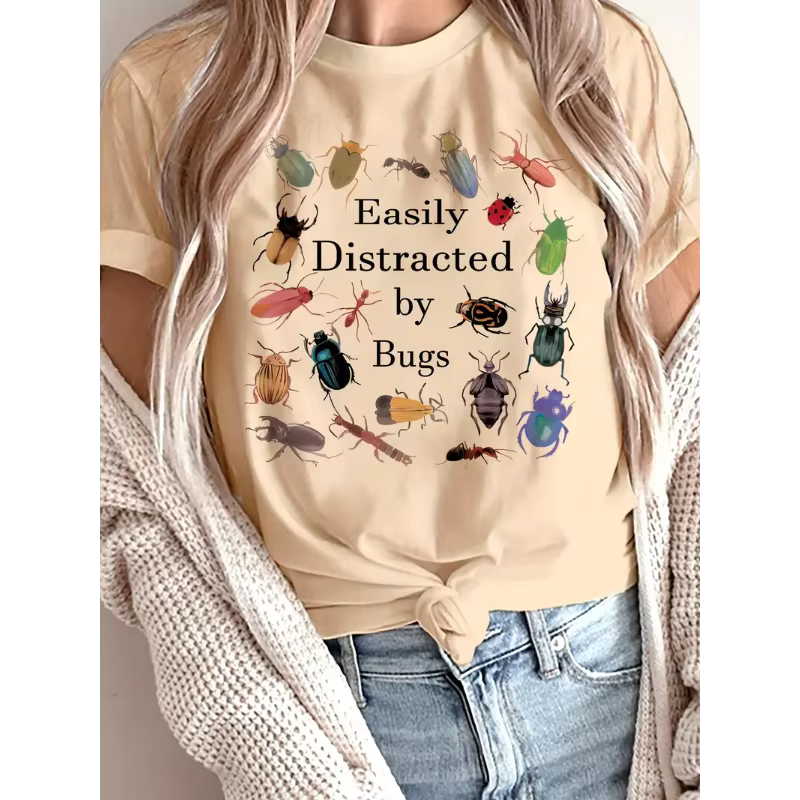 Anime insectes animaux imprimé col rond T-Shirt décontracté à manches courtes T-Shirt pour printemps