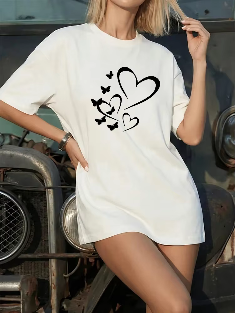 T-shirt Femme 2026 en Coton Imprimé Décontracté Col Rond Manches Courtes pour Sports de Plein Air et