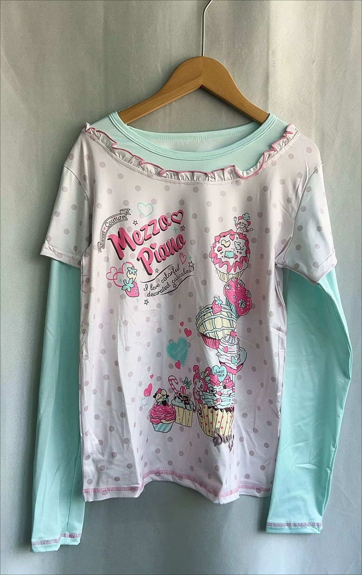 T-shirt imprimé à pois de dessin animé doux japonais pour femmes, T-shirt graphique mignon, Économie