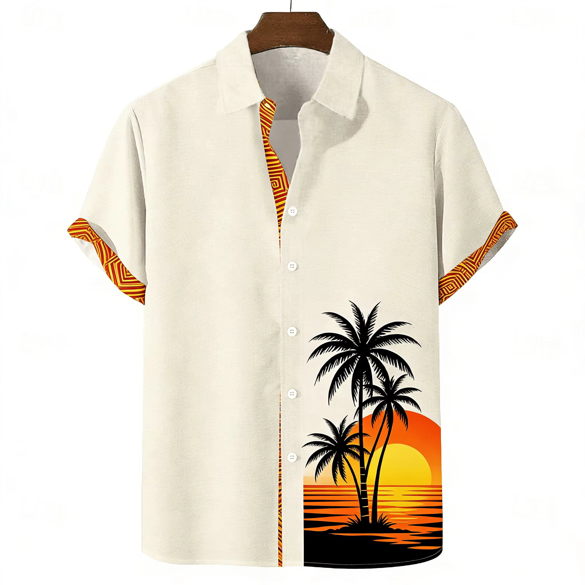 Chemise à manches courtes pour homme avec imprimé palmiers au coucher du soleil, style hawaïen tropi