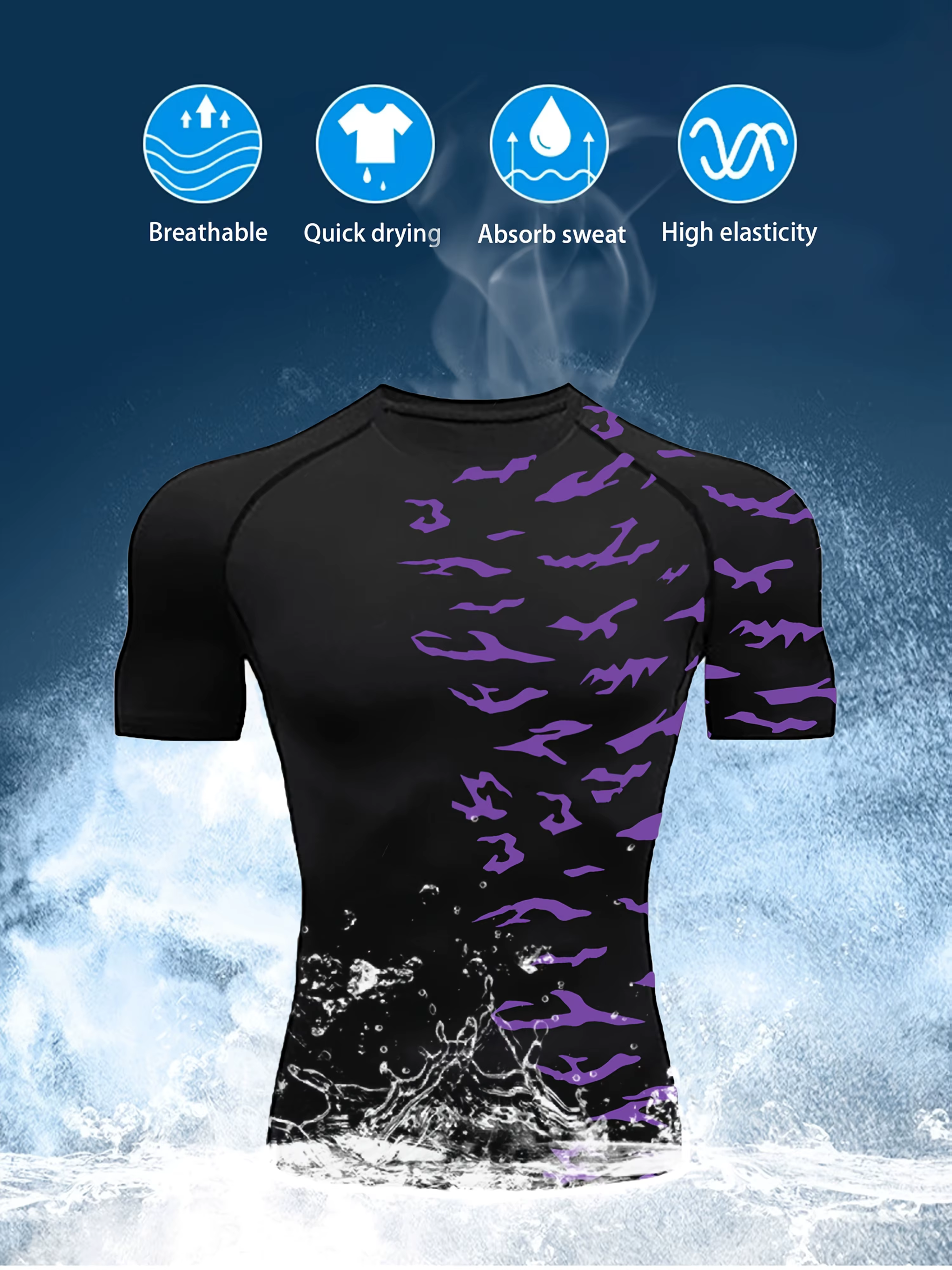 T-shirt imprimé en 3D camouflage pour hommes, pour les sports et activités de plein air estivales, c