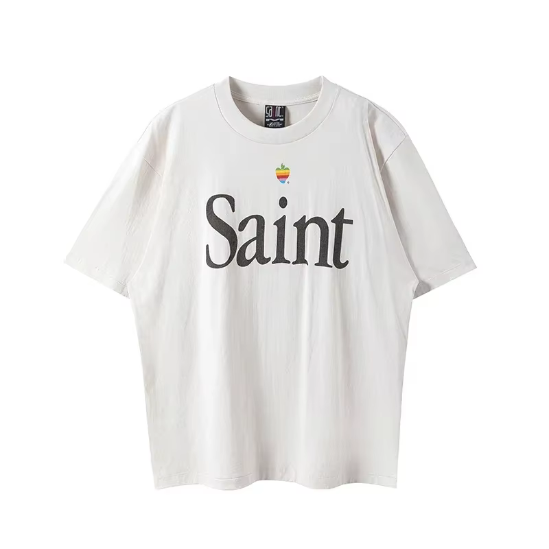 T-shirts Oversize à Manches Courtes Saint 2025 – Nouveauté Rétro Lavée, Col Rond, Coton Imprimé, Cou